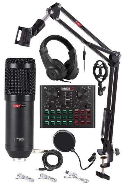 Lastvoice BM800 Live Head Set Efektli Ses Kartı Mikrofon Kulaklık Stand Kayıt Canlı Yayın Seti (PC ve Telefon)