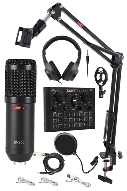Lastvoice BM800 Live Head Set Efektli Ses Kartı Mikrofon Kulaklık Stand Kayıt Canlı Yayın Seti (PC ve Telefon)