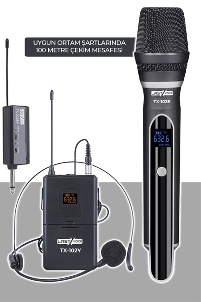 Lastvoice Tx-102EY Şarjlı EL Yaka Headset Kablosuz Mikrofon Seti UHF