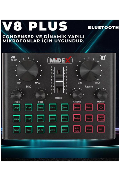 Midex GMX-1 Record Set Condenser Mikrofon Ses Kartı Canlı Yayın Paketi (Telefon ve PC)