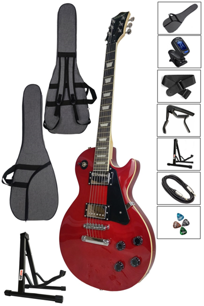 Midex GRX-200RD Üst Segment Profesyonel Elektro Gitar Set Les Paul Kasa Masif Ağaç (HH)