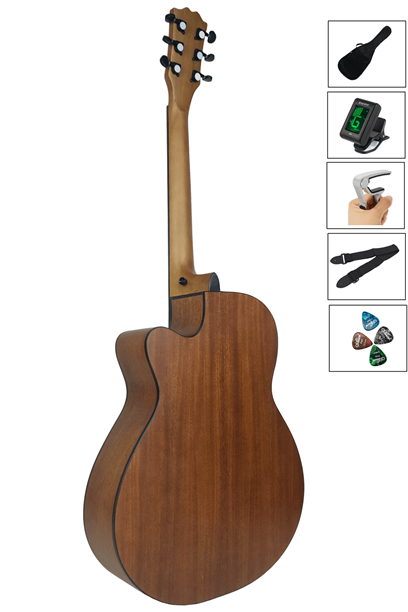 Midex GRX-45 Masif Maun Ağaç Akustik Gitar 4/4 Yetişkin Boy (Çanta Tuner Askı Capo)