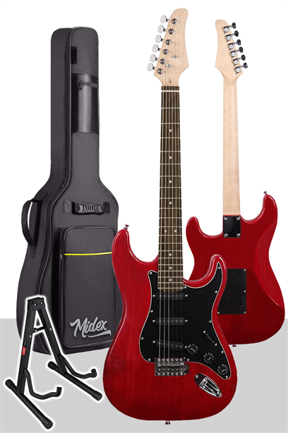 Midex RPH-20RDST RED Profesyonel Elektro Gitar (Stand Çanta Askı Capo Tuner Pena Kablo Yedek Tel)