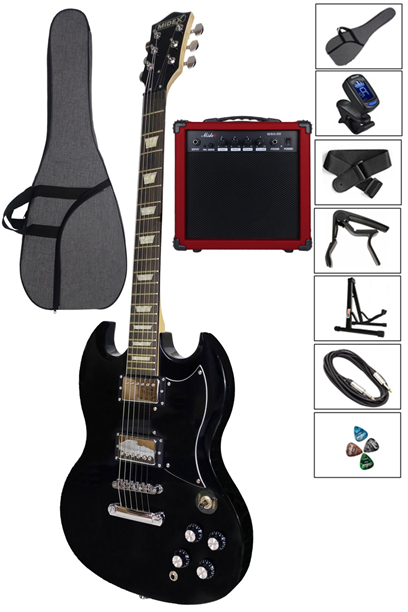 Midex SGX170BK-AMP Üst Segment GAİNLİ 20 WATT AMFİLİ Elektro Gitar Set Masif Ağaç (HH)