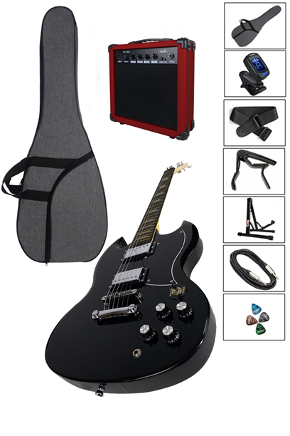Midex SGX170BK-AMP Üst Segment GAİNLİ 20 WATT AMFİLİ Elektro Gitar Set Masif Ağaç (HH)