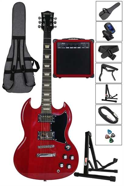 Midex SGX170RD-AMP Üst Segment GAİNLİ 20 WATT AMFİLİ Elektro Gitar Set Masif Ağaç (HH)
