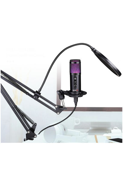 Midex V5 RGB Set USB Oyuncu ve Yayıncı Mikrofonu Condenser Stüdyo (Kayıt Gaming Tiktok Twitch Canlı yayın Discord Youtube)