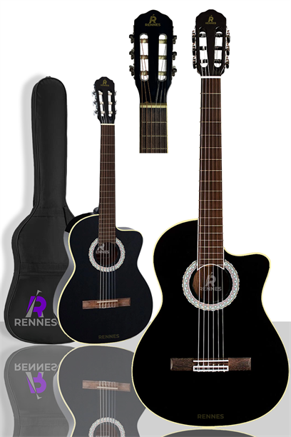 Rennes RGS-44BK Siyah Kesik Kasa Klasik Gitar (Çanta Askı Tuner Pena Capo Metod)