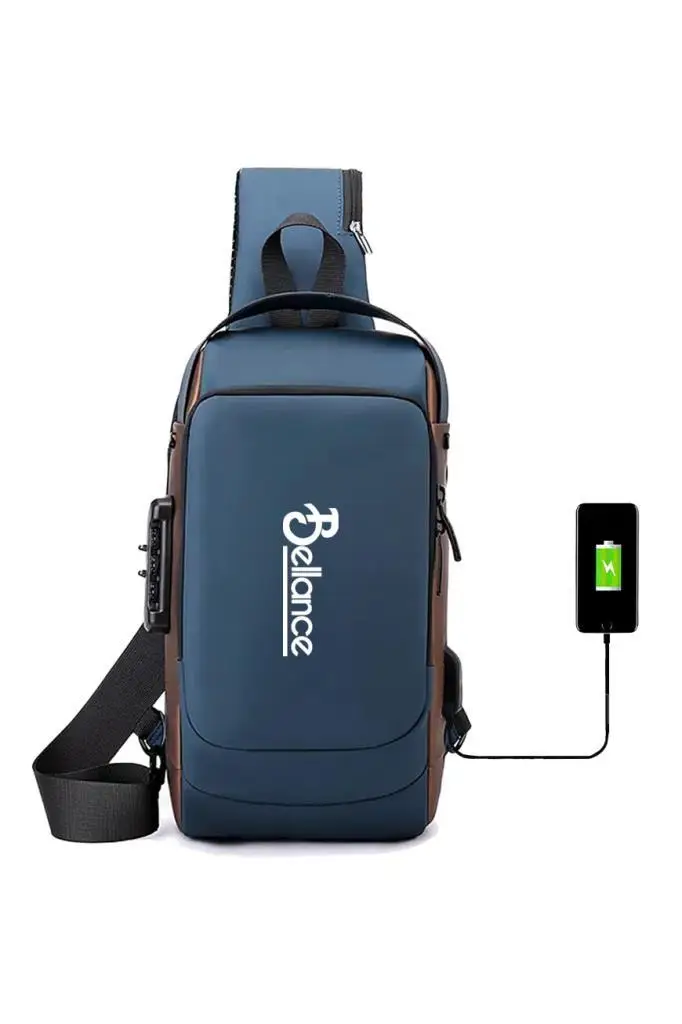 Bellance BLG-50BL Su Geçirmez Şifre Kilidi USB Omuz Göğüs Çantası
