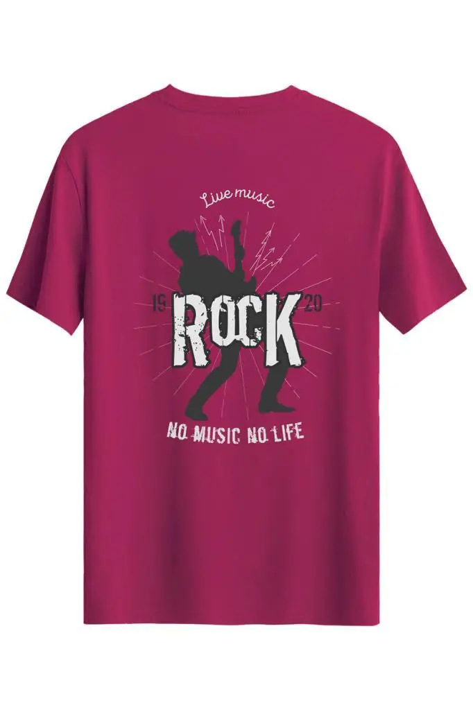 Bellance Gitar Baskılı Slim Fit Tişört Bisiklet Yaka T-Shirt - Pembe
