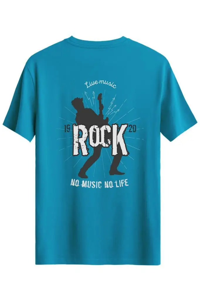 Bellance Gitar Baskılı Slim Fit Tişört Bisiklet Yaka T-Shirt - Mavi