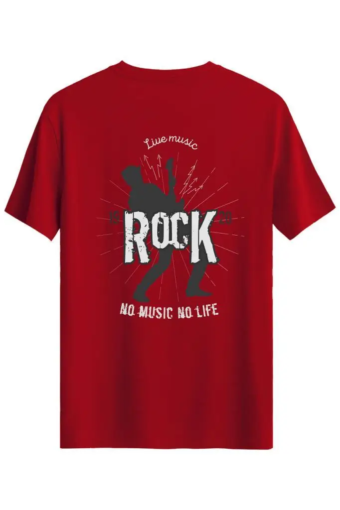 Bellance Gitar Baskılı Slim Fit Tişört Bisiklet Yaka T-Shirt - Kırmızı