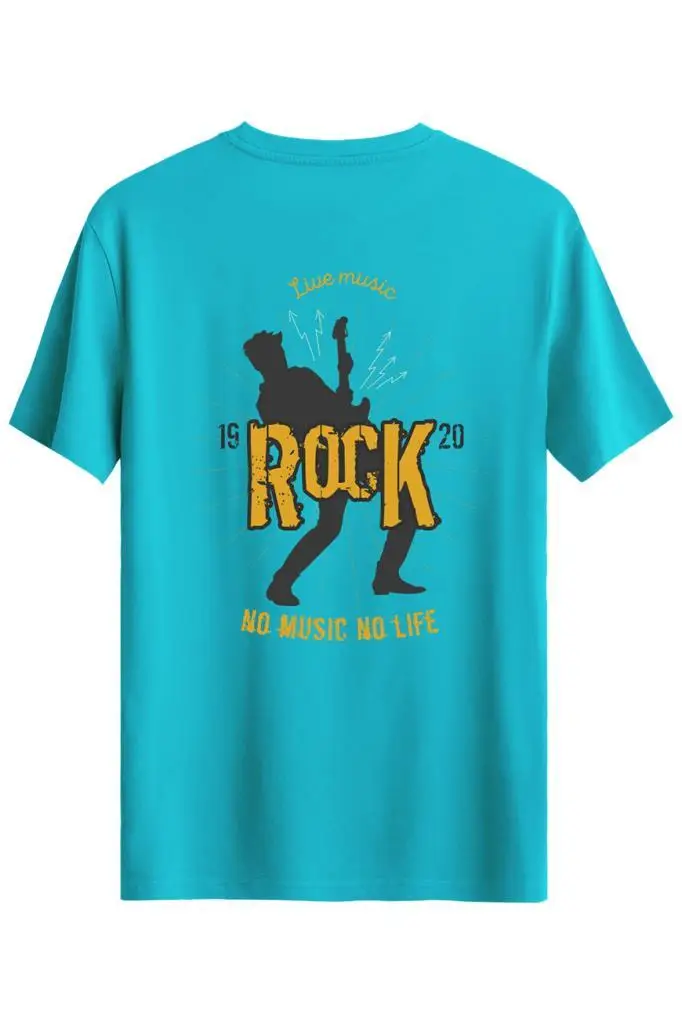 Bellance Gitar Baskılı Slim Fit Tişört Bisiklet Yaka T-Shirt - Açık Mavi