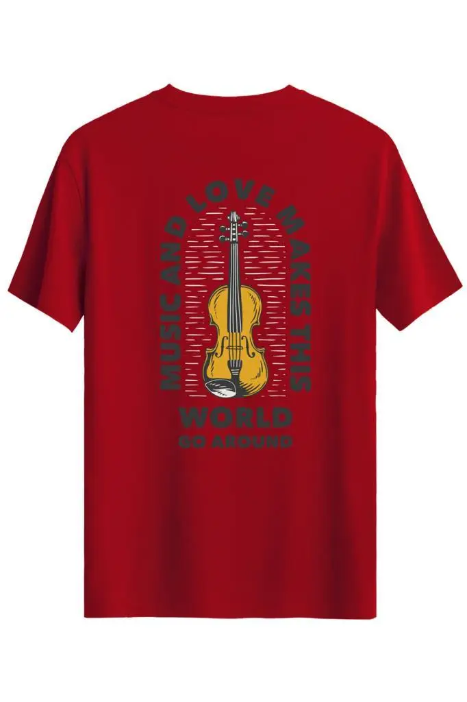 Bellance Keman Baskılı Slim Fit Tişört Bisiklet Yaka T-Shirt - Kırmızı