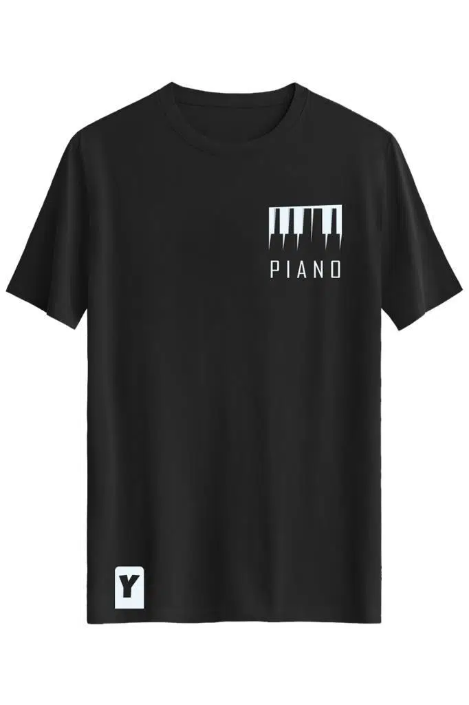 Bellance Piyano Baskılı Slim Fit Tişört Bisiklet Yaka T-Shirt