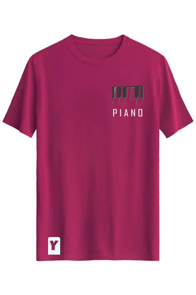Bellance Piyano Baskılı Slim Fit Tişört Bisiklet Yaka T-Shirt