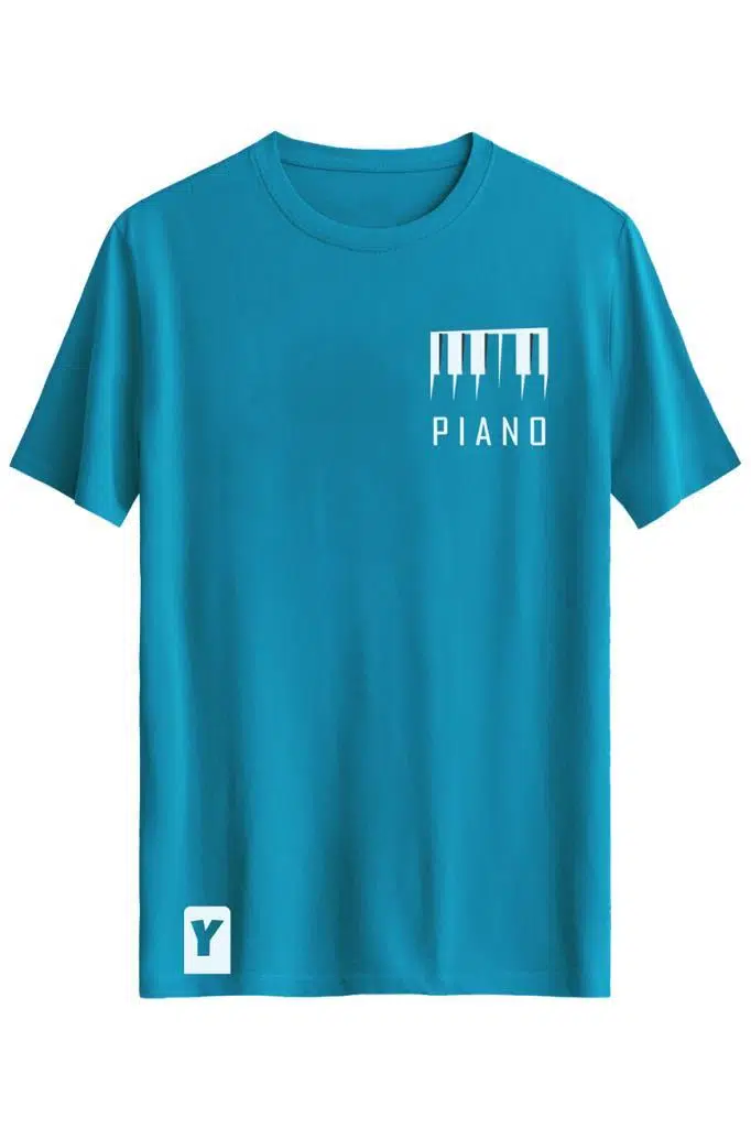 Bellance Piyano Baskılı Slim Fit Tişört Bisiklet Yaka T-Shirt