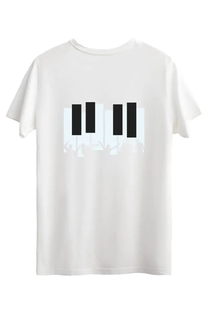 Bellance Piyano Baskılı Slim Fit Tişört Bisiklet Yaka T-Shirt - Beyaz