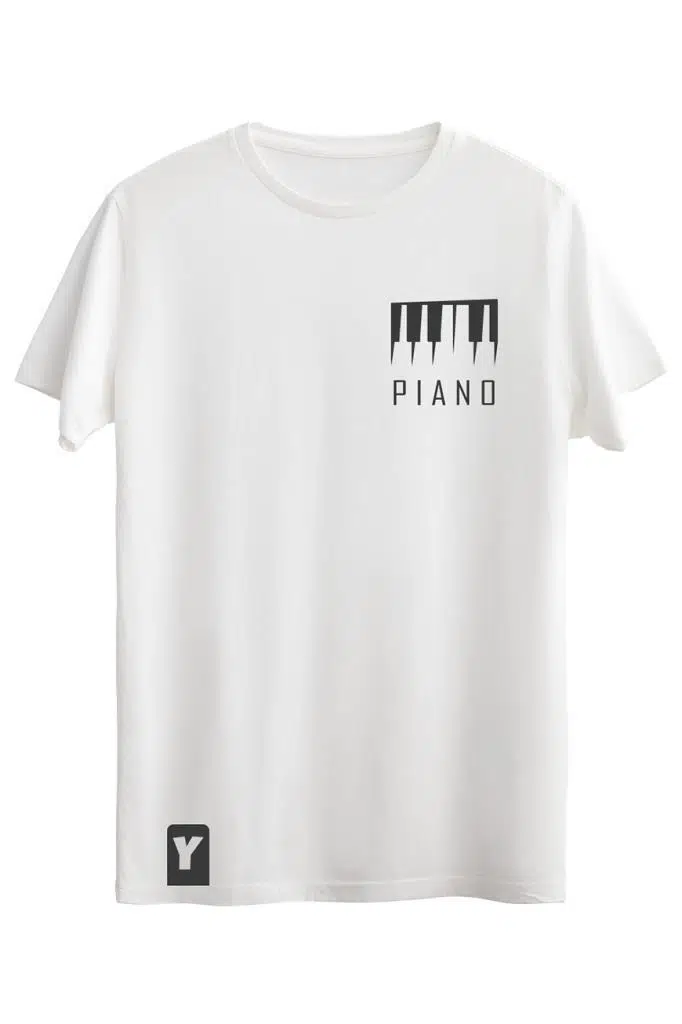 Bellance Piyano Baskılı Slim Fit Tişört Bisiklet Yaka T-Shirt