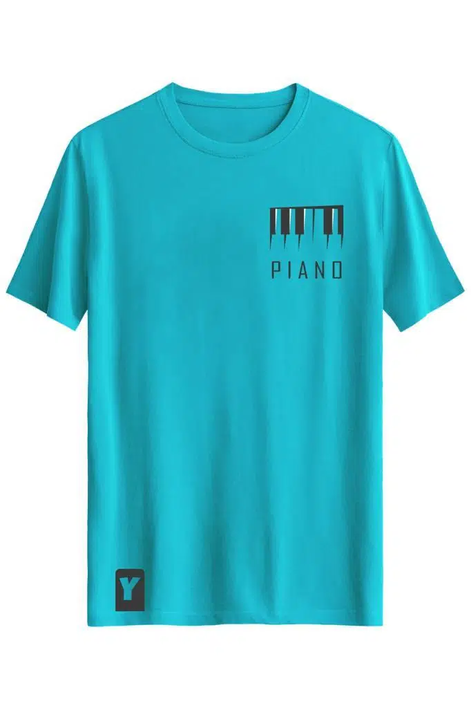 Bellance Piyano Baskılı Slim Fit Tişört Bisiklet Yaka T-Shirt