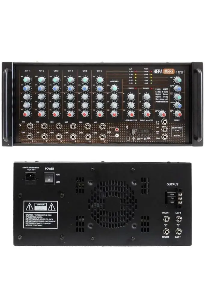 Hepa Merz 1200W Profesyonel Kaliteli Stereo Cami Anfisi 2x600W Ekho Reverb 100V/8 Ohm Usb Bt (Powerful P1200)