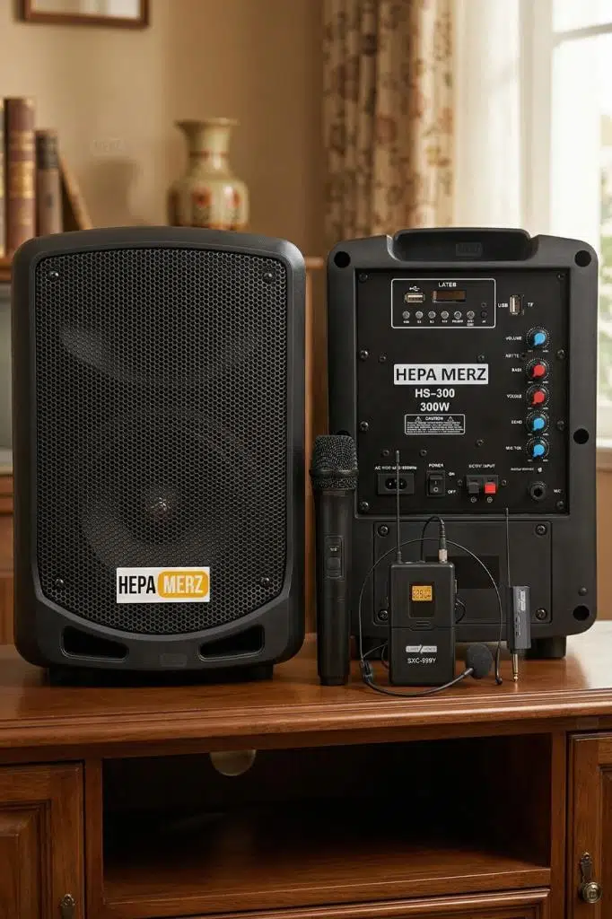 Hepa Merz 300W Şarjlı Portatif Seyyar Çift Mikrofonlu Mevlüt Amfisi 6.5 İNÇ (HS-300EX)