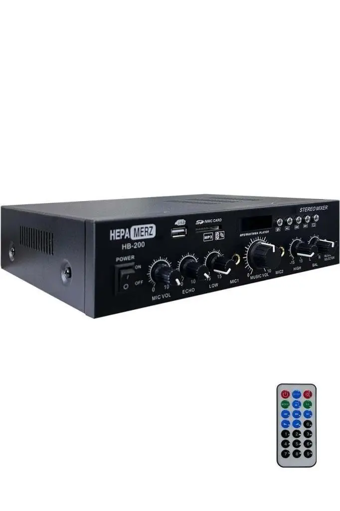 Hepa Merz HB-200 Stereo Mixer Amfi 4-8 Ohm 2 Çıkışlı 2x100W Anfi Bluetooth Usb
