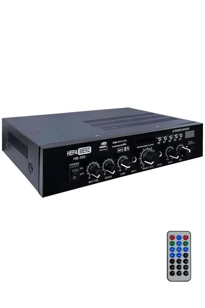 Hepa Merz HB-300 Stereo Mixer Amfi 4-8 Ohm 2 Çıkışlı 2x150W Anfi Bluetooth Usb