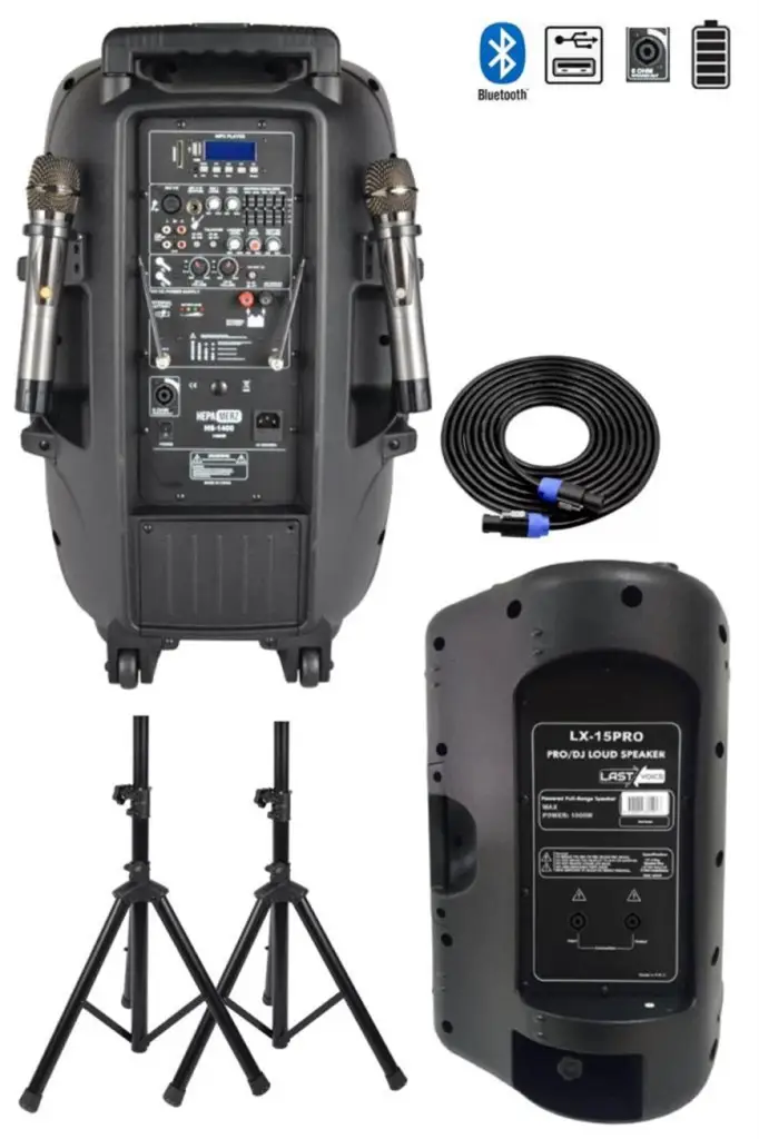 Hepa Merz HS-1600EE-PAK Şarjlı Taşınabilir Portatif Ses Sistemi Aktif + Pasif (1600 Watt + 800 Watt)