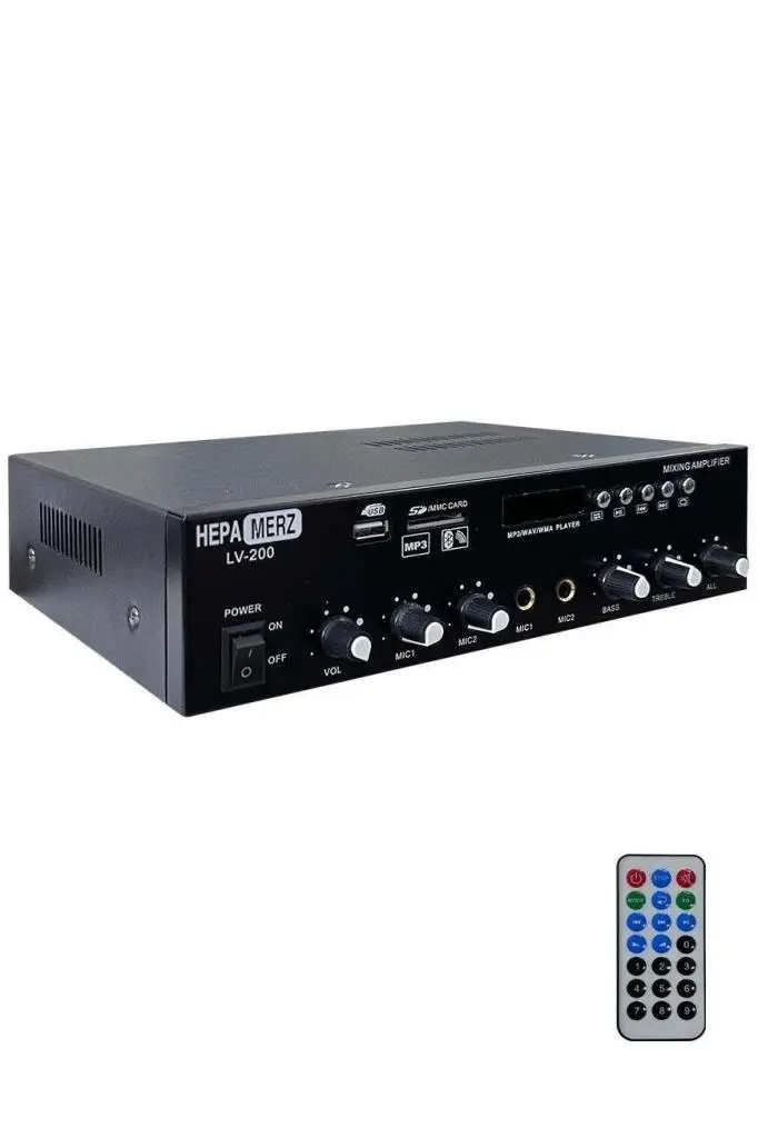 Hepa Merz LV-200 100V Trafolu ve 4-16 Ohm Mixer Amfi 200W Anfi Bluetooth Usb