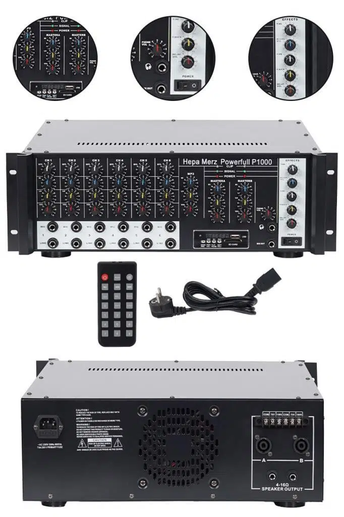 Hepa Merz P1000 6 Kanal 2x500W Stereo Amfi 1000W Power Mikser Bluetooth USB 100V Hat Trafolu
