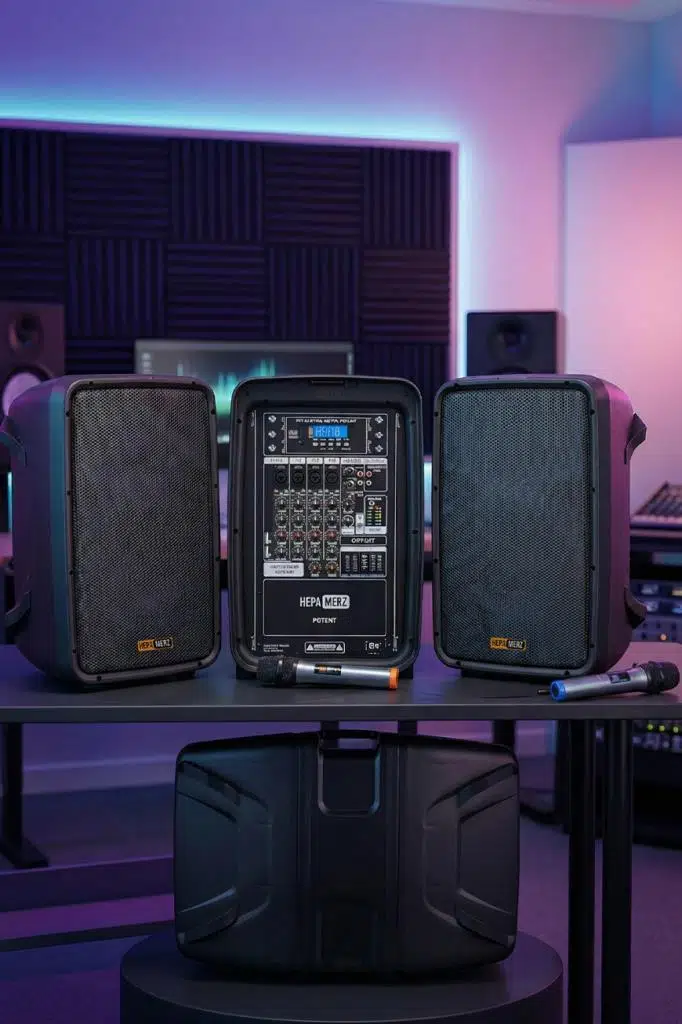 Hepa Merz Potent Kompakt Portatif Ses Sistemi Mixer Çift Hoparlör ve Çift Mikrofon 1000W