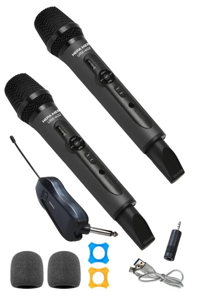 Hepa Merz URX402E UHF Yüksek Kaliteli Çiftli Telsiz Kablosuz EL Mikrofonu