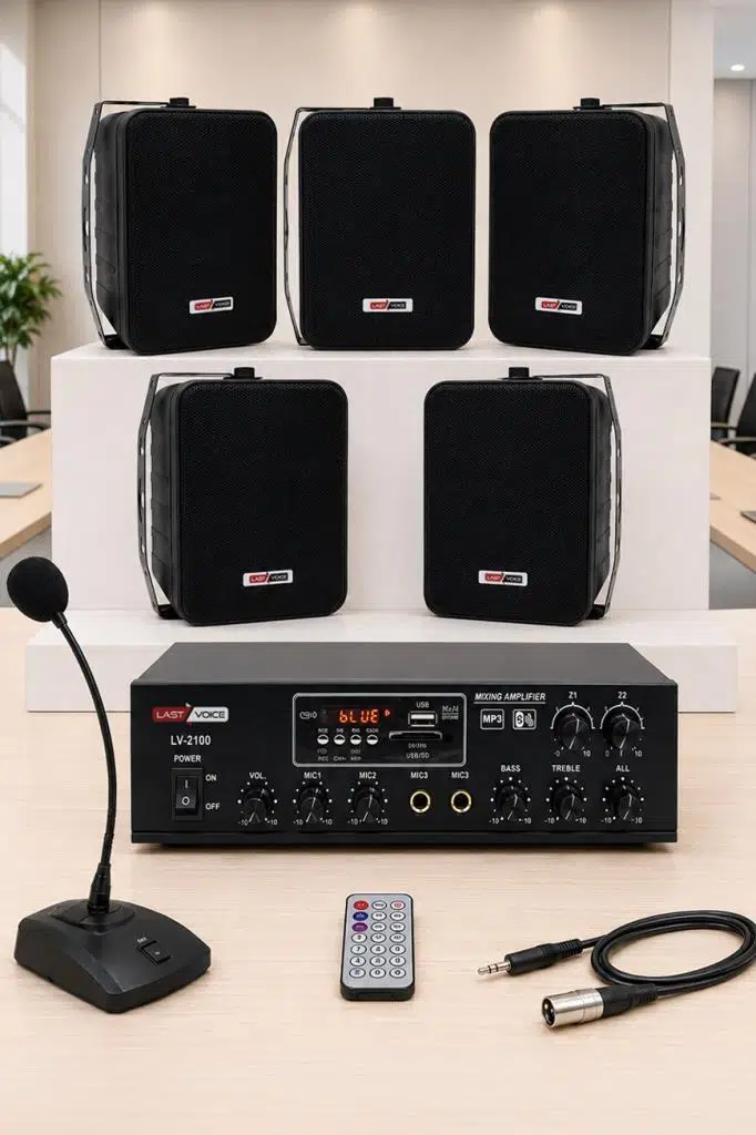 Lastvoice Black Large Paket-4 Hoparlör ve Anfi Anons Ses Sistemi Seti