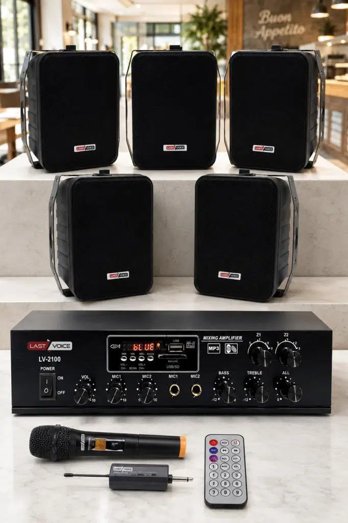 Lastvoice Black Large Plus Paket-4 Hoparlör ve Anfi Anons Ses Sistemi Seti
