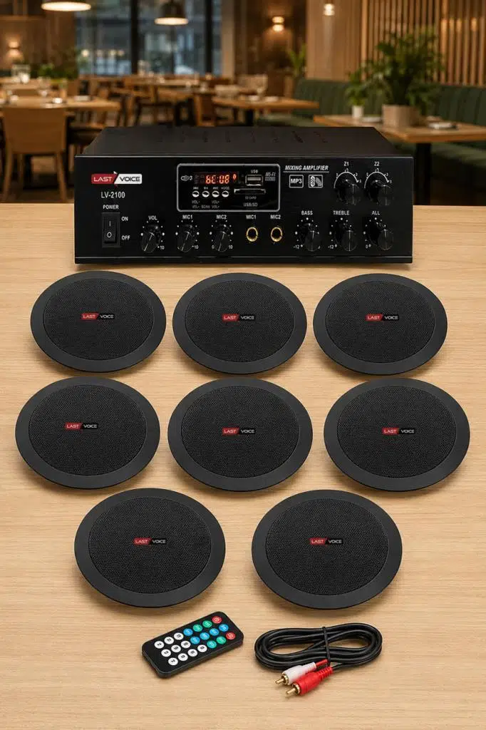 Lastvoice Black Small-7 Tavan Hoparlörü Anfi Mikrofon Ses Sistemi Paketi