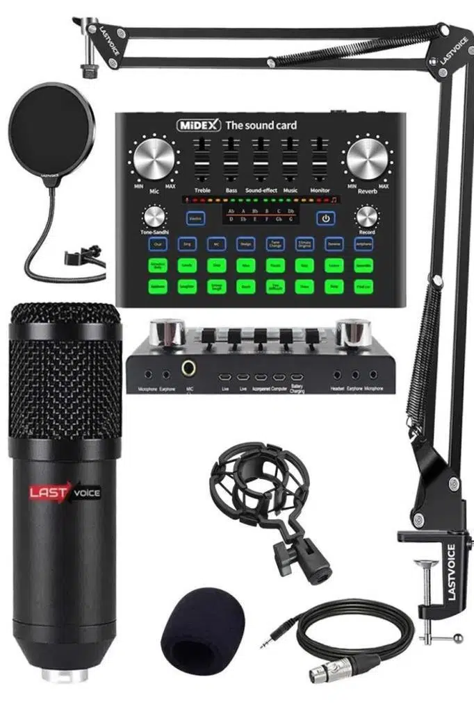 Lastvoice BM800 Live Plus Set Efektli Ses Kartı Mikrofon Stand Kayıt Canlı Yayın Seti (PC ve Telefon)