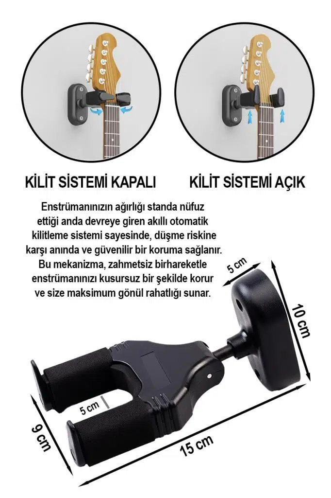 Lastvoice GPR-654 Yüksek Kalite Otomatik Kilitli Gitar Duvar Askısı Standı Aparatı