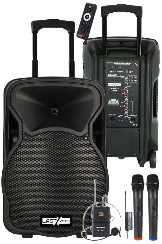 Lastvoice LS-P1915EX Portatif Taşınabilir 3 Mikrofonlu Seyyar Ses Sistemi 15 İNÇ 1200 WATT