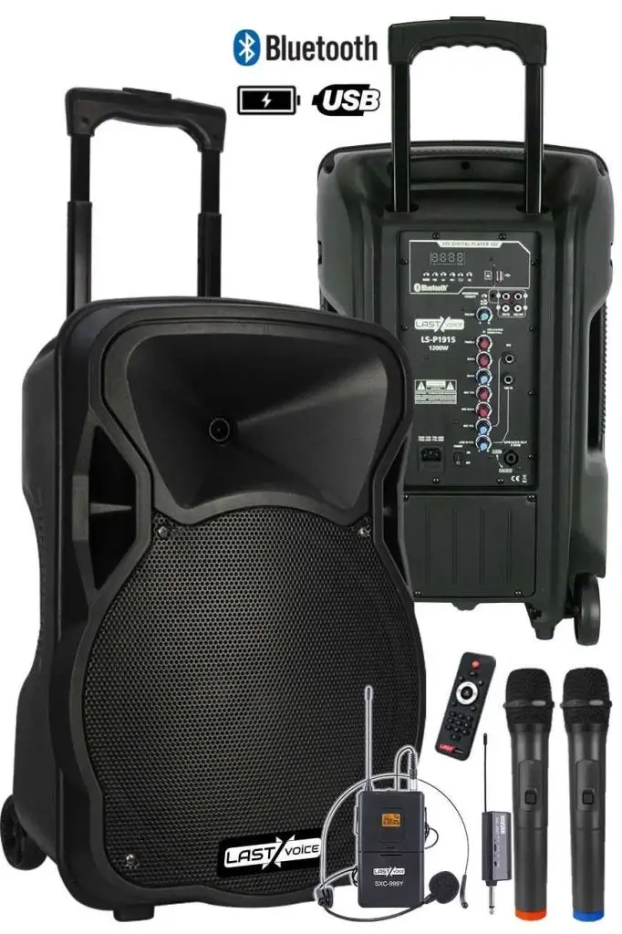 Lastvoice LS-P1915EX Portatif Taşınabilir 3 Mikrofonlu Seyyar Ses Sistemi 15 İNÇ 1200 WATT