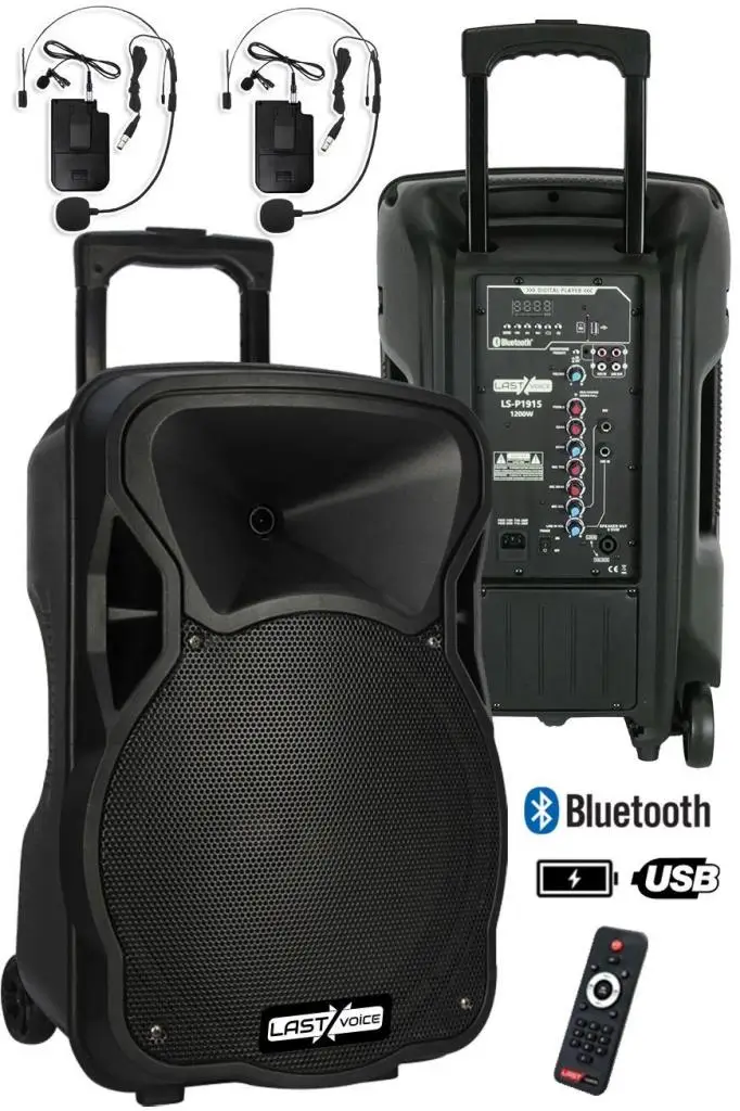 Lastvoice LS-P1915HH Portatif Taşınabilir 2`li Headset Mikrofonlu Seyyar Ses Sistemi 15 İNÇ 1200 WATT
