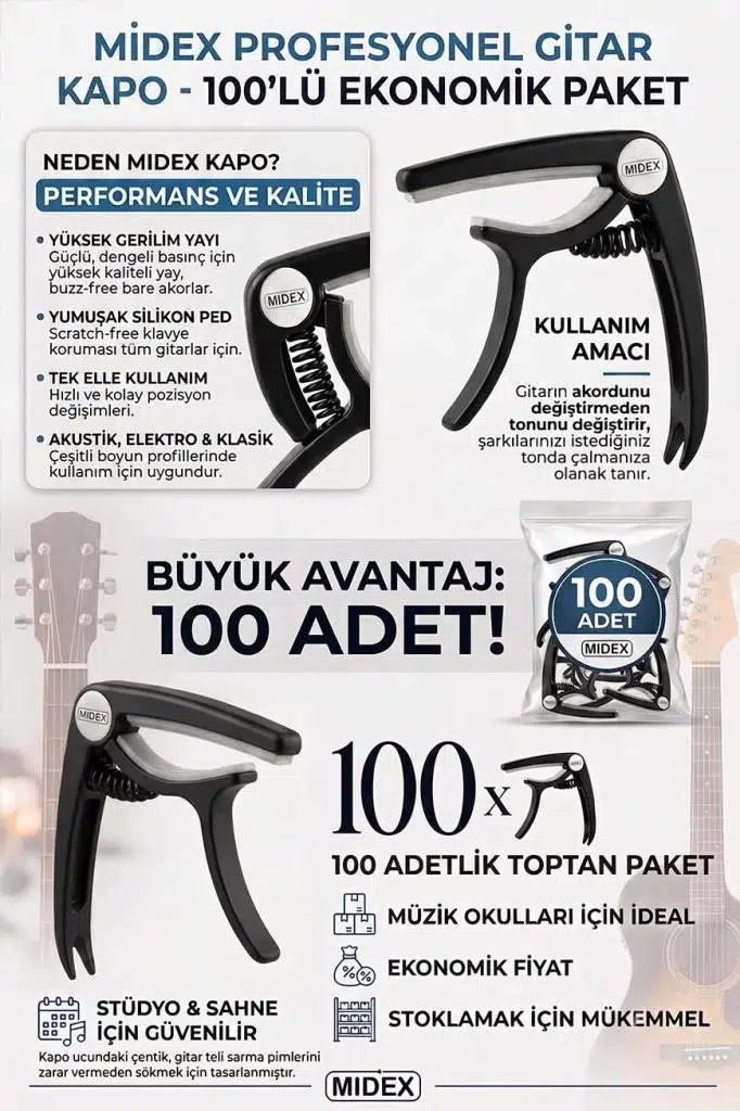 Lastvoice Midex LCT-90BK-100X Kapo 100'lü Toptan Capo Gitar Bağlama