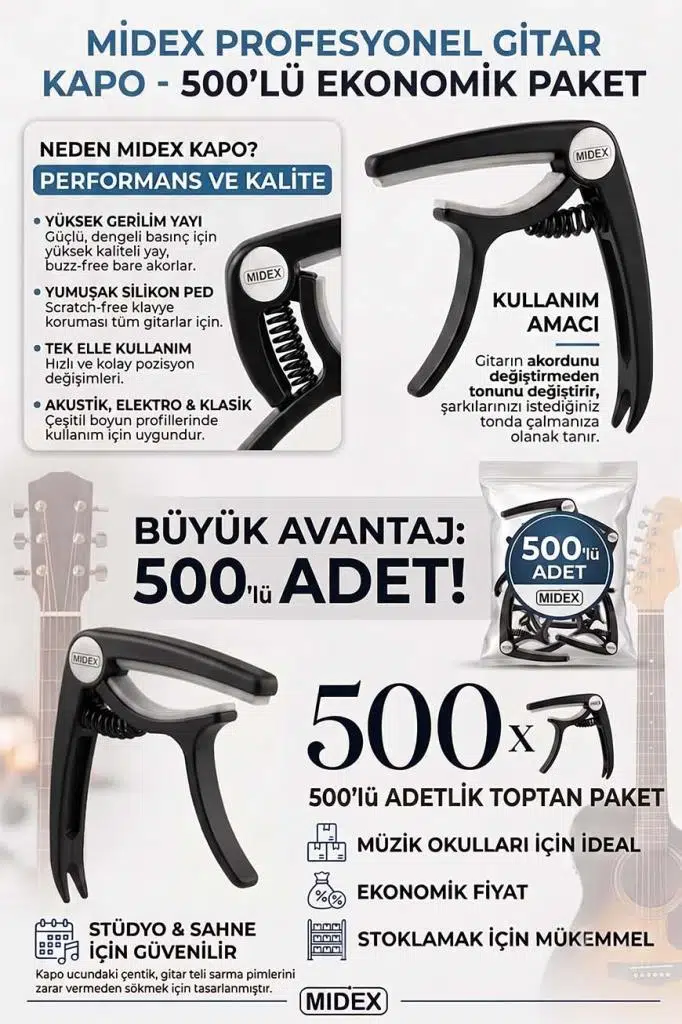 Lastvoice Midex LCT-90BK-500X Kapo 500'lü Toptan Capo Gitar Bağlama