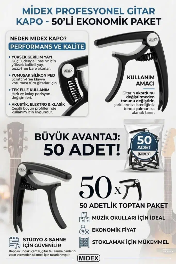 Lastvoice Midex LCT-90BK-50X Kapo 50'li Toptan Capo Gitar Bağlama