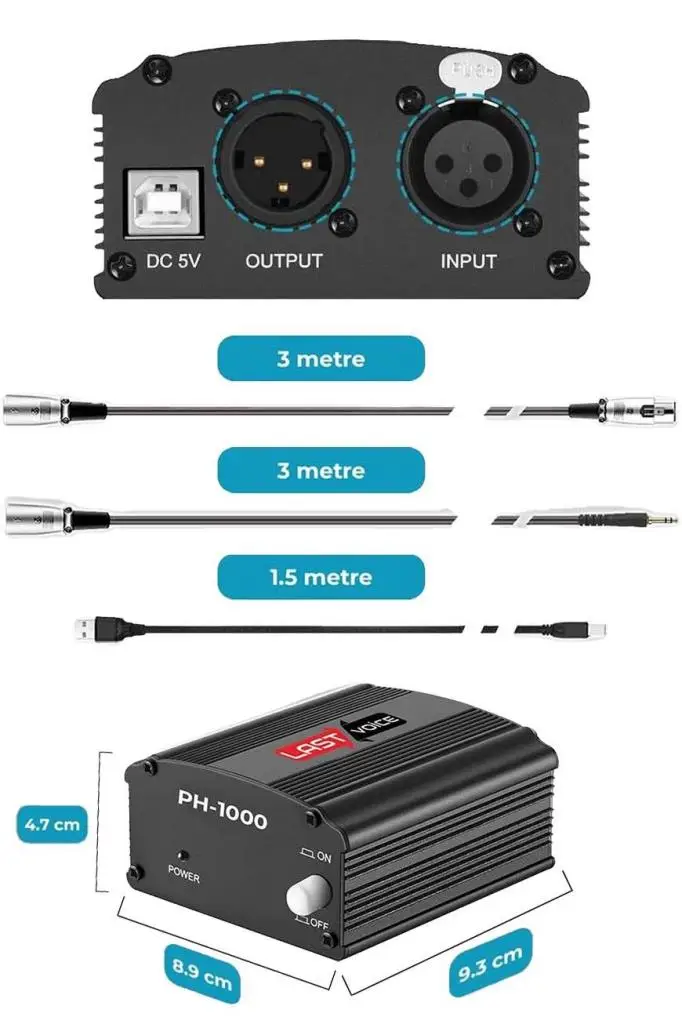 Lastvoice Ph-1000 +48V Phantom Power Ses Kartı (Usb ve XLR Kablo + Adaptör)