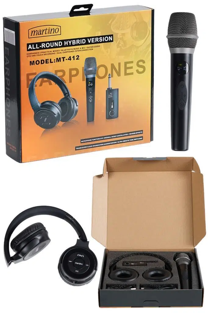 Martino MT-412 Kablosuz Mikrofon Referans Kulaklık Karaoke ve Pratik Seti Distortion TWS Özellikli
