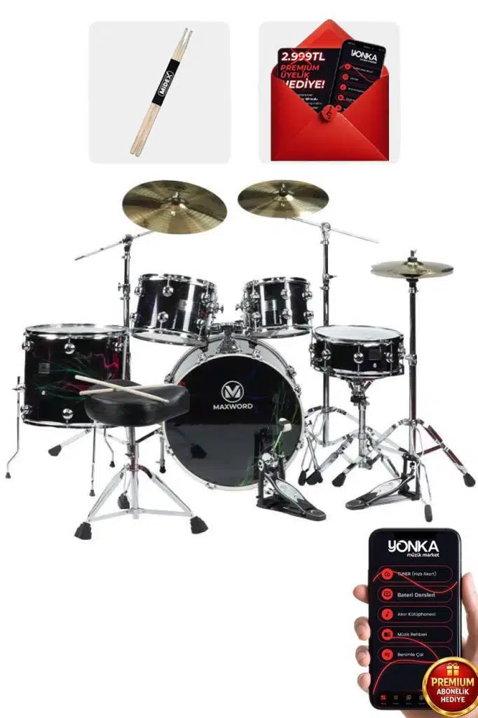 Maxword Amazing Yüksek Kaliteli Akustik Bateri Seti 10 Parça Full Set