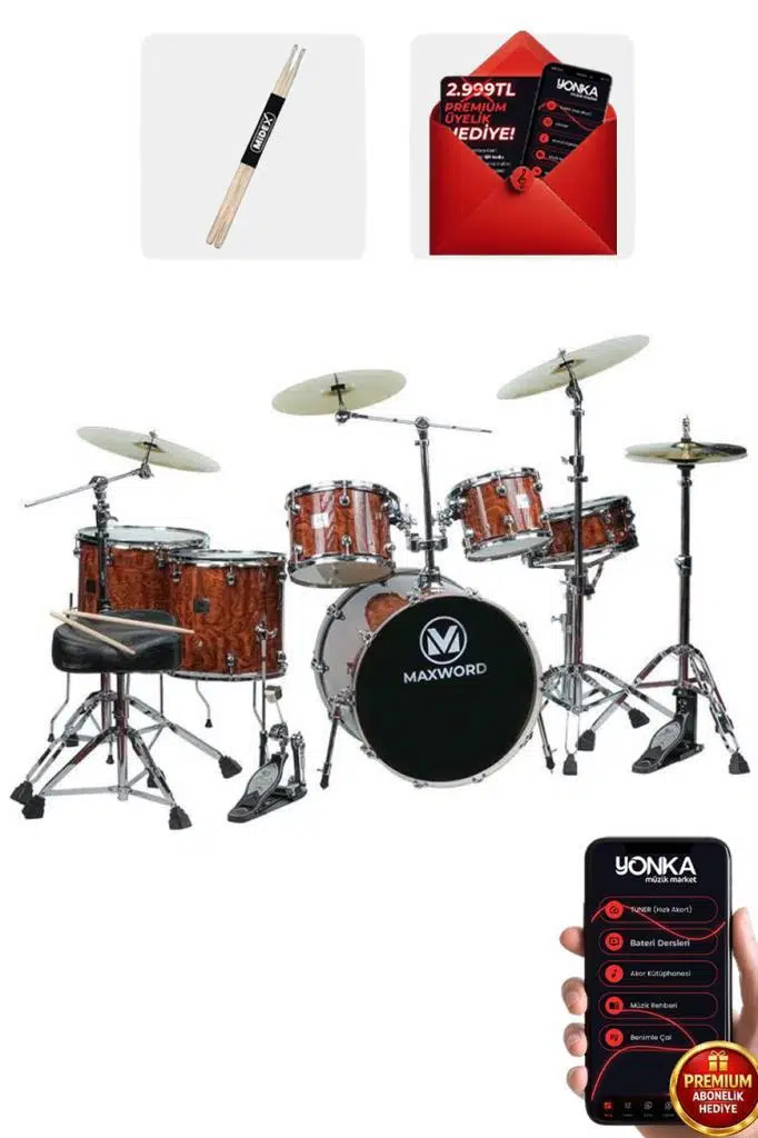 Maxword Best Yüksek Kaliteli Akustik Bateri Seti 12 Parça Full Set