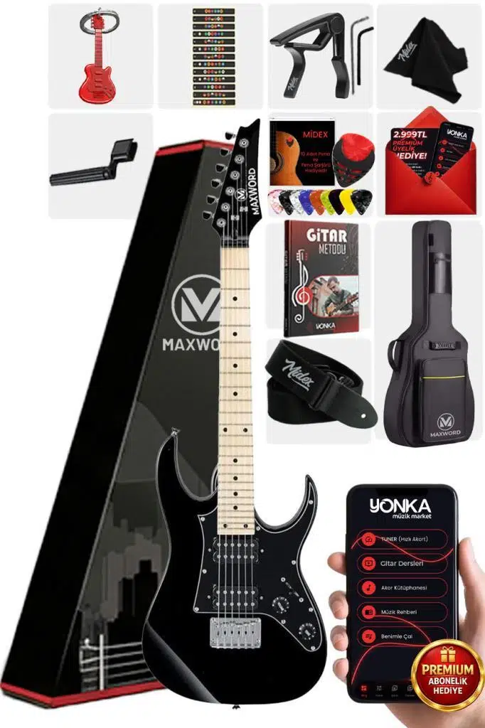 Maxword DE-150BK Maple Klavye HH Manyetik Yüksek Kaliteli Elektro Gitar Seti
