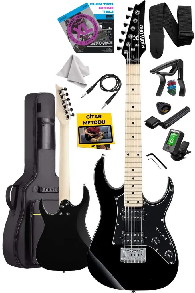 Maxword DE-150BK Maple Klavye HH Manyetik Yüksek Kaliteli Elektro Gitar Seti